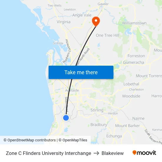 Zone C Flinders University Interchange to Blakeview map