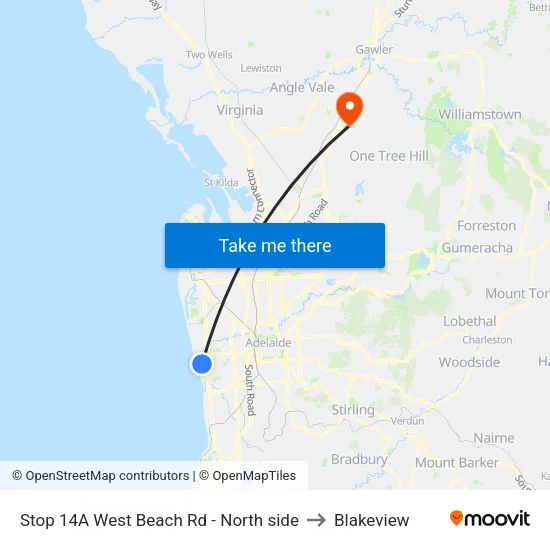 Stop 14A West Beach Rd - North side to Blakeview map