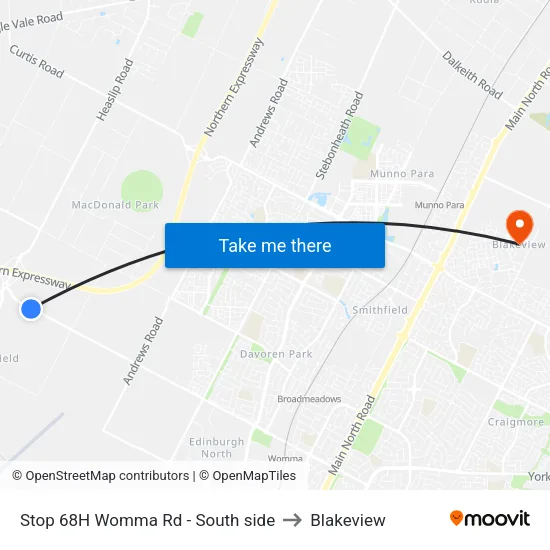 Stop 68H Womma Rd - South side to Blakeview map