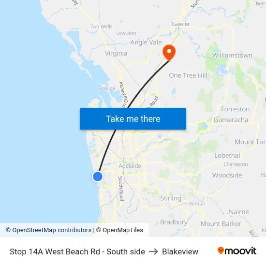 Stop 14A West Beach Rd - South side to Blakeview map