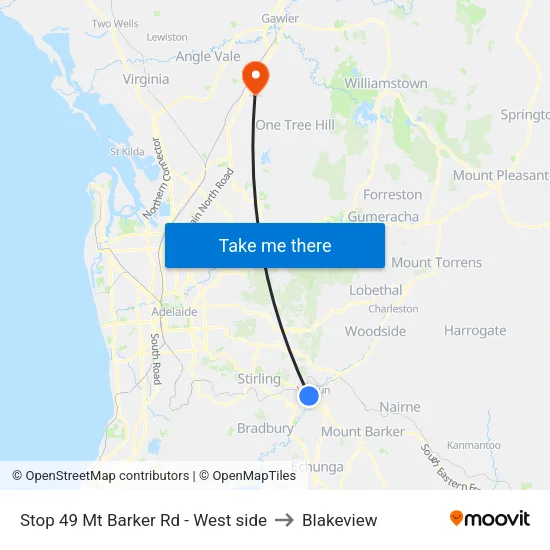 Stop 49 Mt Barker Rd - West side to Blakeview map