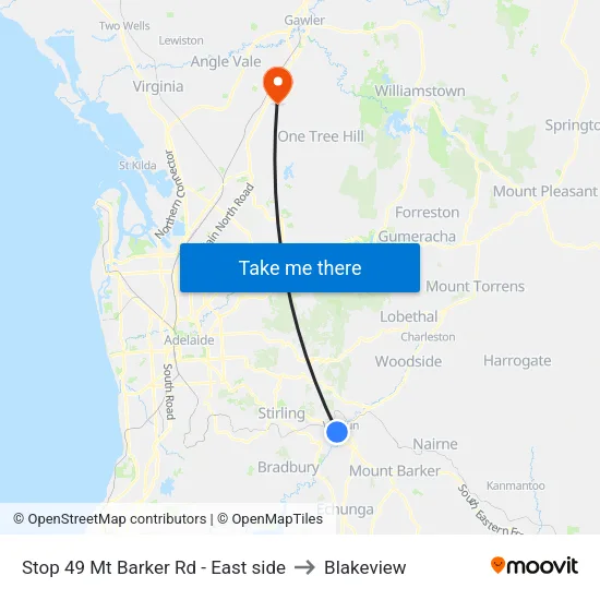 Stop 49 Mt Barker Rd - East side to Blakeview map
