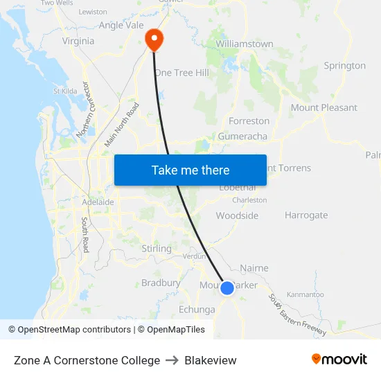 Zone A Cornerstone College to Blakeview map