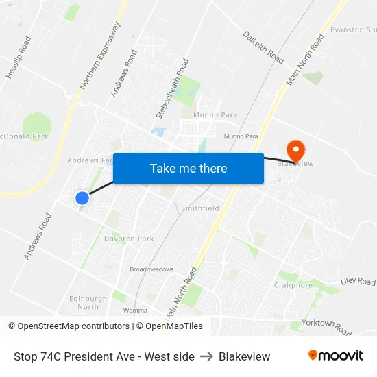 Stop 74C President Ave - West side to Blakeview map