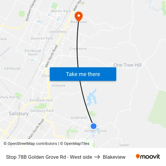 Stop 78B Golden Grove Rd - West side to Blakeview map