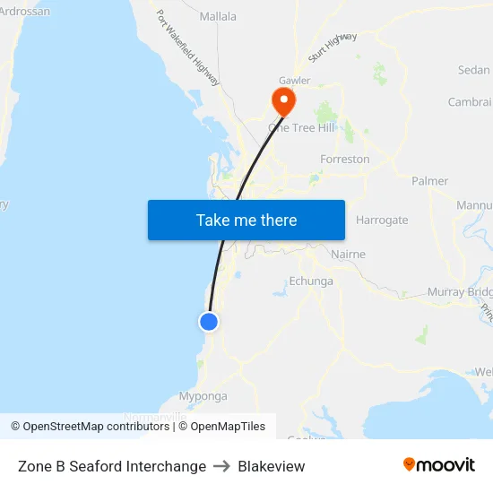 Zone B Seaford Interchange to Blakeview map