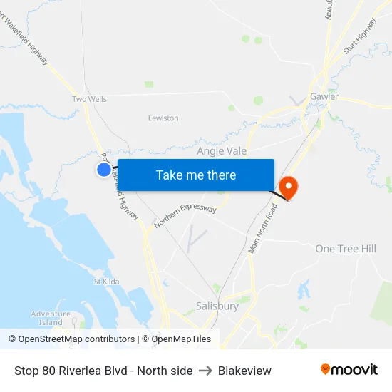 Stop 80 Riverlea Blvd - North side to Blakeview map