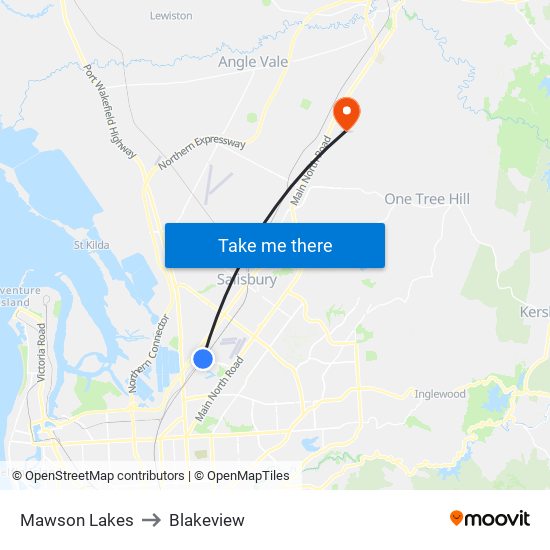 Mawson Lakes to Blakeview map
