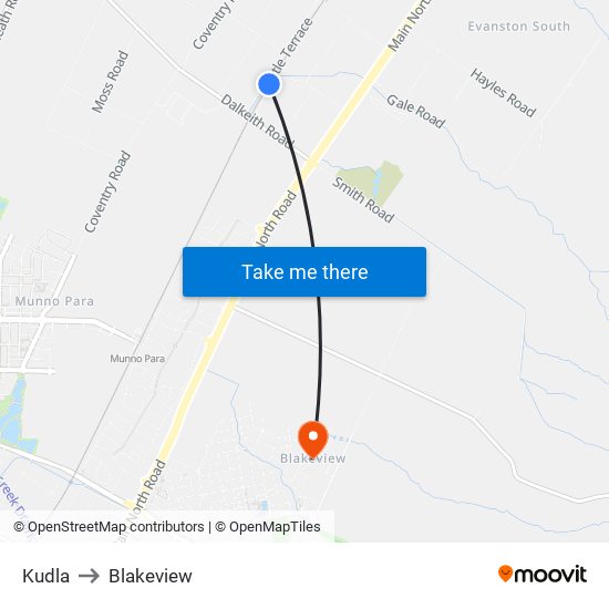 Kudla to Blakeview map