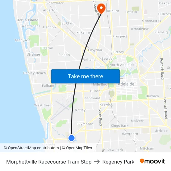 Morphettville Racecourse Tram Stop to Regency Park map