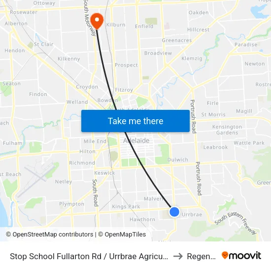 Stop School Fullarton Rd / Urrbrae Agricultural High School - West side to Regency Park map