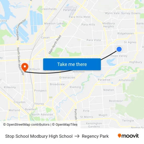 Stop School Modbury High School to Regency Park map
