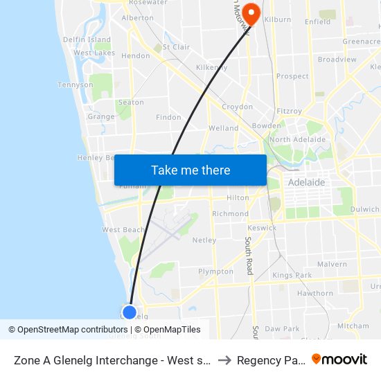 Zone A Glenelg Interchange - West side to Regency Park map