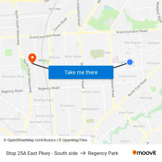 Stop 25A East Pkwy - South side to Regency Park map