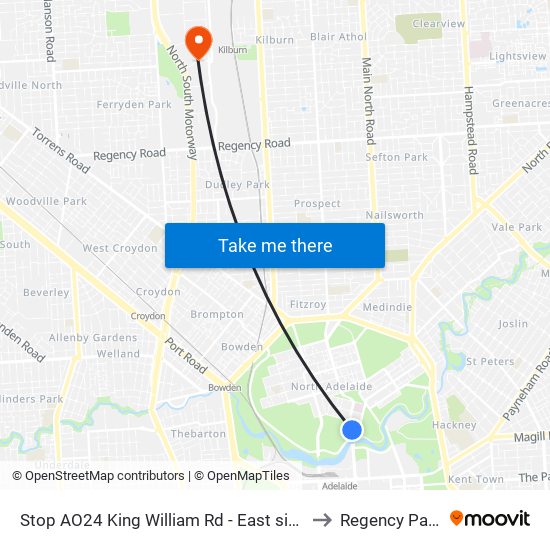 Stop AO24 King William Rd - East side to Regency Park map