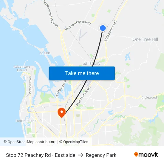 Stop 72 Peachey Rd - East side to Regency Park map