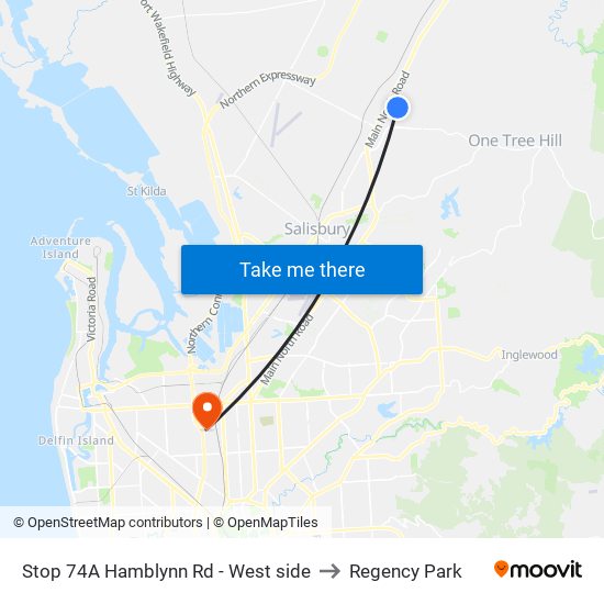 Stop 74A Hamblynn Rd - West side to Regency Park map