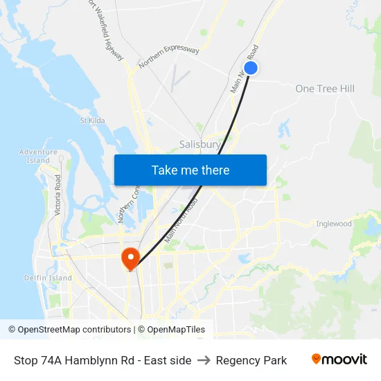 Stop 74A Hamblynn Rd - East side to Regency Park map