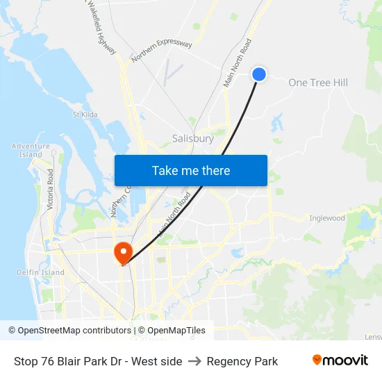 Stop 76 Blair Park Dr - West side to Regency Park map