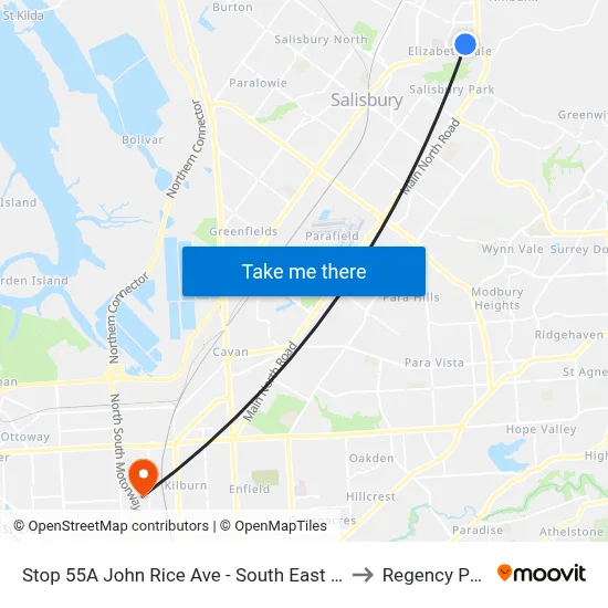 Stop 55A John Rice Ave - South East side to Regency Park map