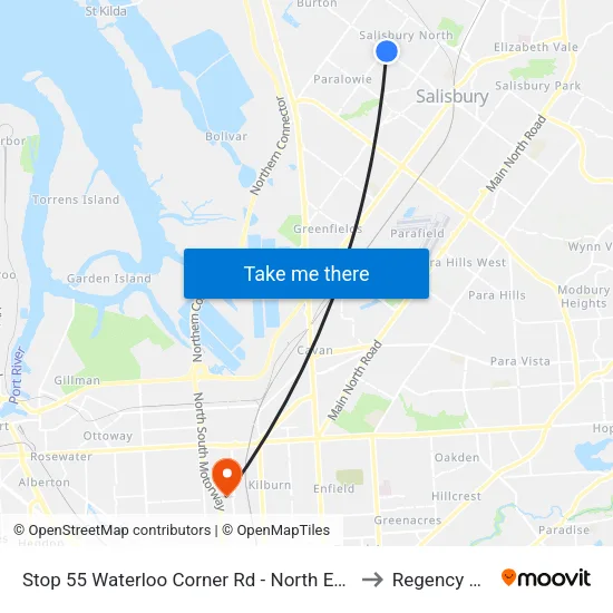 Stop 55 Waterloo Corner Rd - North East side to Regency Park map