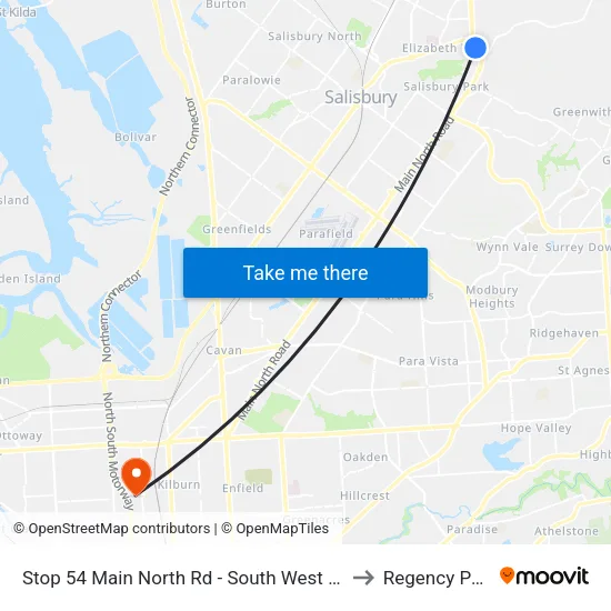 Stop 54 Main North Rd - South West side to Regency Park map