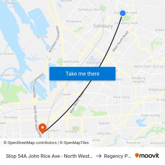 Stop 54A John Rice Ave - North West side to Regency Park map