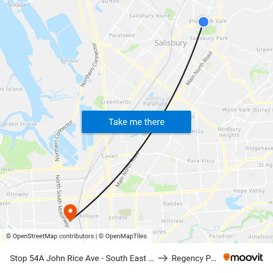 Stop 54A John Rice Ave - South East side to Regency Park map