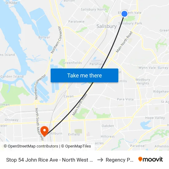 Stop 54 John Rice Ave - North West side to Regency Park map