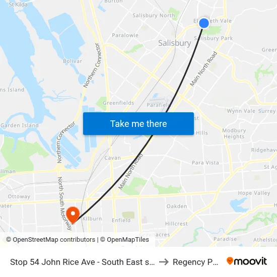 Stop 54 John Rice Ave - South East side to Regency Park map