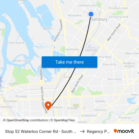 Stop 52 Waterloo Corner Rd - South side to Regency Park map