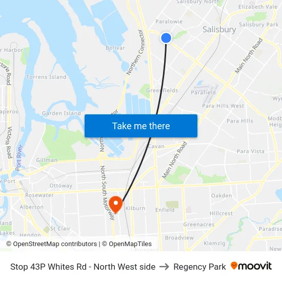 Stop 43P Whites Rd - North West side to Regency Park map