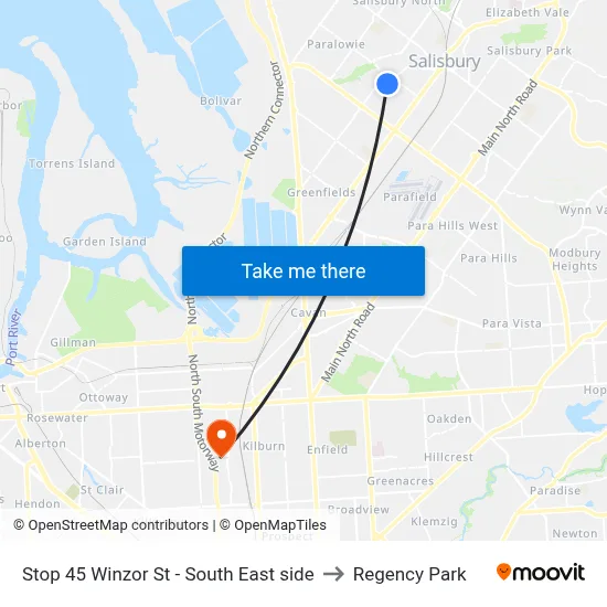 Stop 45 Winzor St - South East side to Regency Park map