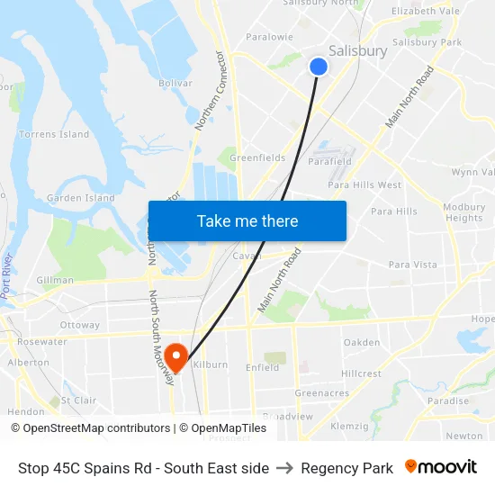 Stop 45C Spains Rd - South East side to Regency Park map