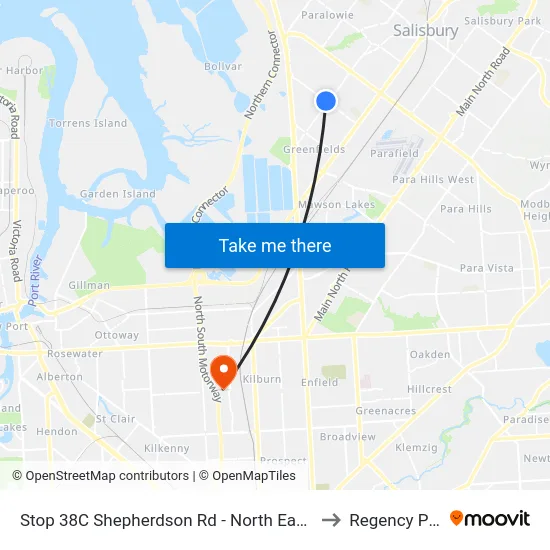 Stop 38C Shepherdson Rd - North East side to Regency Park map