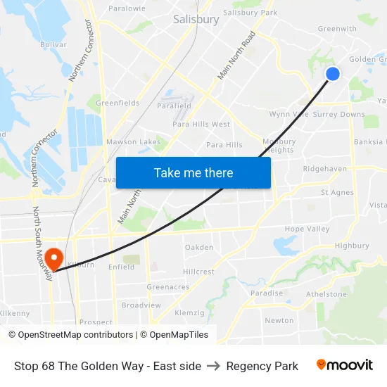 Stop 68 The Golden Way - East side to Regency Park map