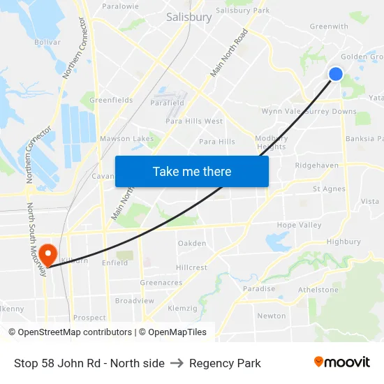 Stop 58 John Rd - North side to Regency Park map