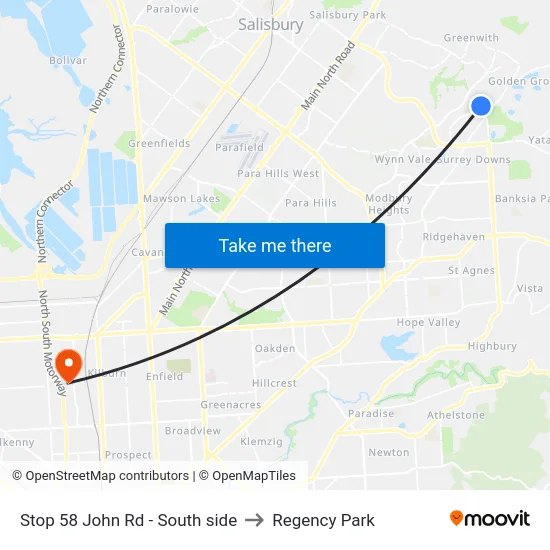 Stop 58 John Rd - South side to Regency Park map