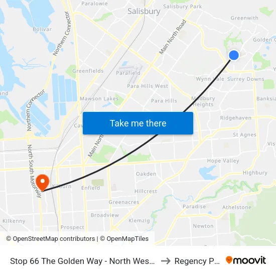 Stop 66 The Golden Way - North West side to Regency Park map