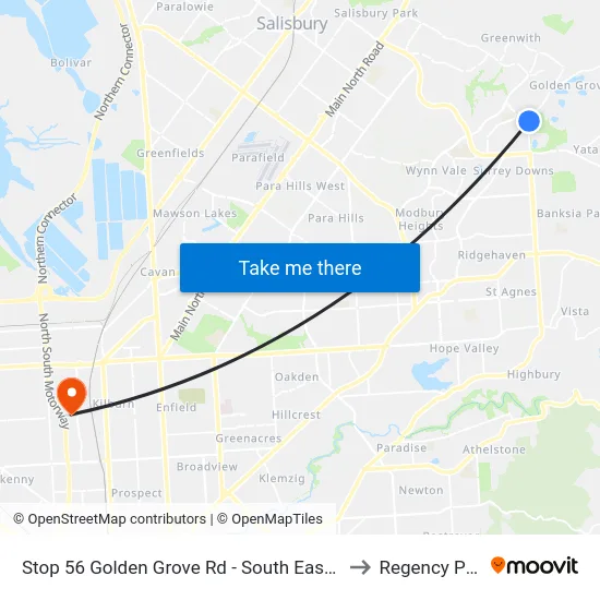 Stop 56 Golden Grove Rd - South East side to Regency Park map