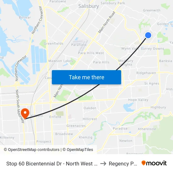 Stop 60 Bicentennial Dr - North West side to Regency Park map