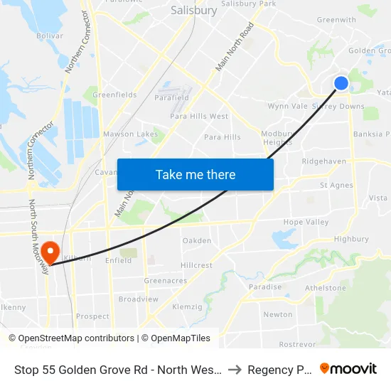 Stop 55 Golden Grove Rd - North West side to Regency Park map