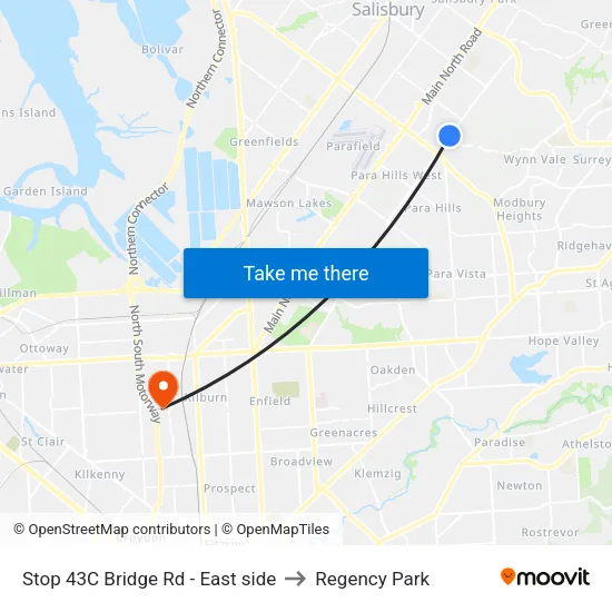 Stop 43C Bridge Rd - East side to Regency Park map