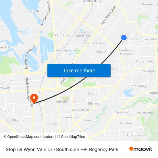Stop 59 Wynn Vale Dr - South side to Regency Park map
