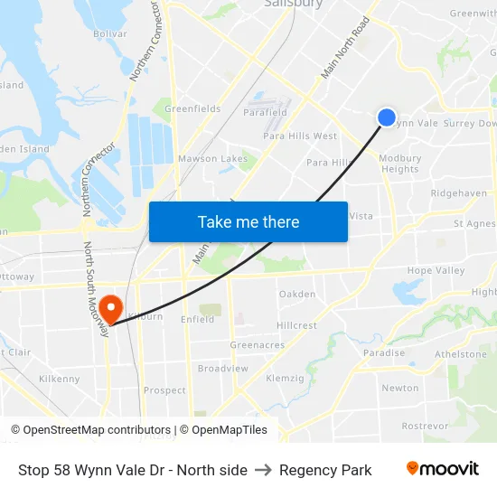 Stop 58 Wynn Vale Dr - North side to Regency Park map