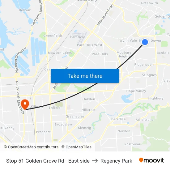 Stop 51 Golden Grove Rd - East side to Regency Park map