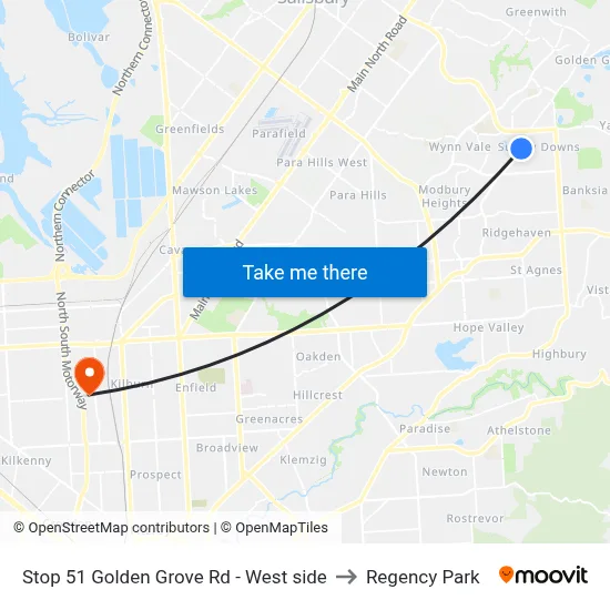 Stop 51 Golden Grove Rd - West side to Regency Park map