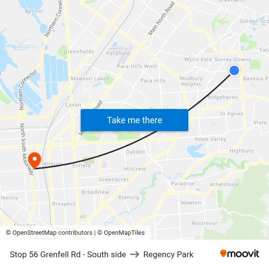 Stop 56 Grenfell Rd - South side to Regency Park map