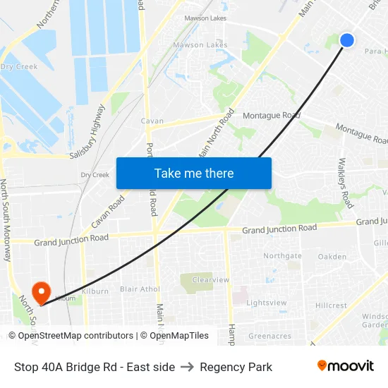 Stop 40A Bridge Rd - East side to Regency Park map