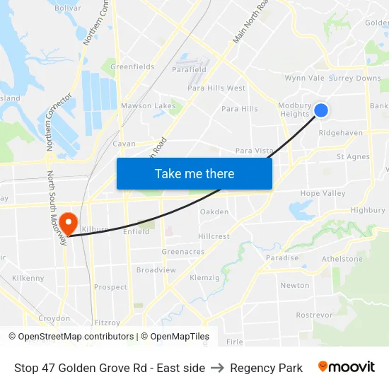Stop 47 Golden Grove Rd - East side to Regency Park map